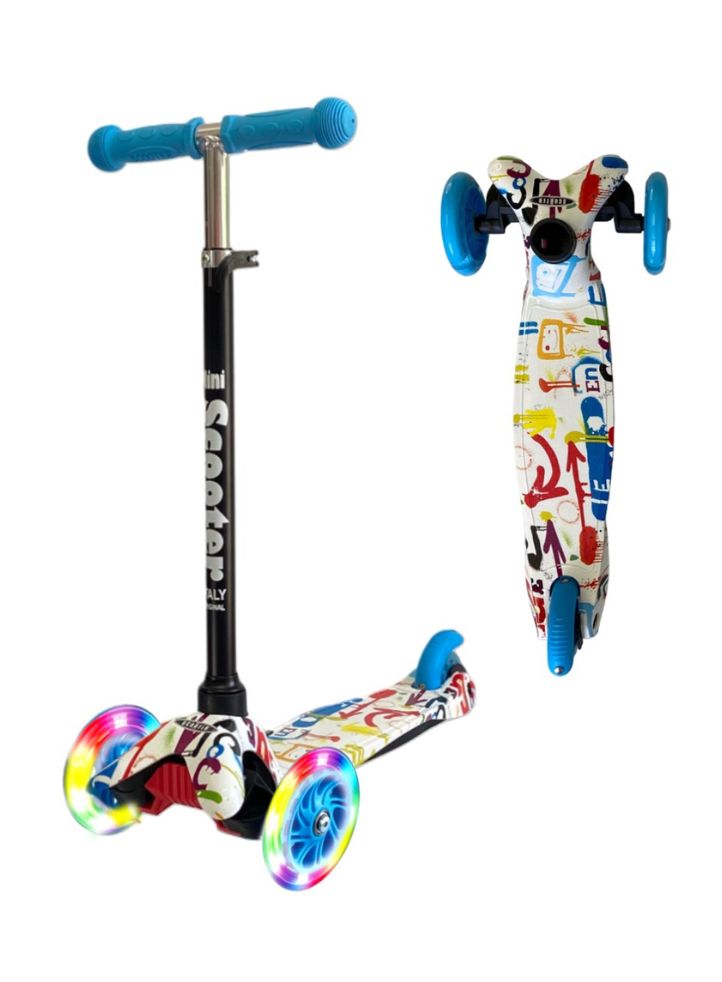 Monopatin Mini Graffiti Scooter Italy Original 3 Ruedas Luz – AZUL